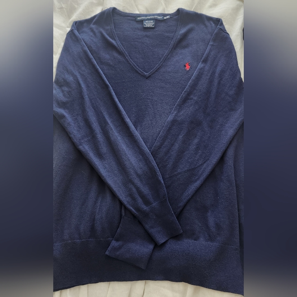 Ralph Lauren Sport Navy V-Neck Cotton Sweater Red PonyX- Large--RALPH - Picture 4 of 7